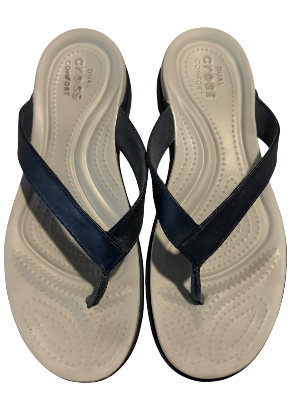 Crocs Capri Wedge Flip Flops Navy White Womens 10 Sandals